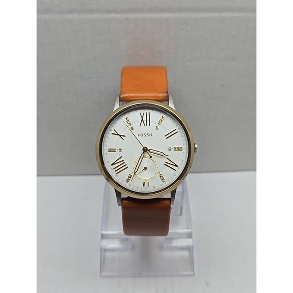 Fossil Gazer ES4161 Womens Watch White Dial Crystal Markers Leather New Battery - Picture 1 of 13